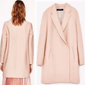NWT Zara Women’s Light Pink Nude Double Breasted Textured Coat